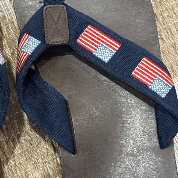 Needlepoint USA flag sandals flip flops men’s leather american vineyard vines - Picture 3 of 9